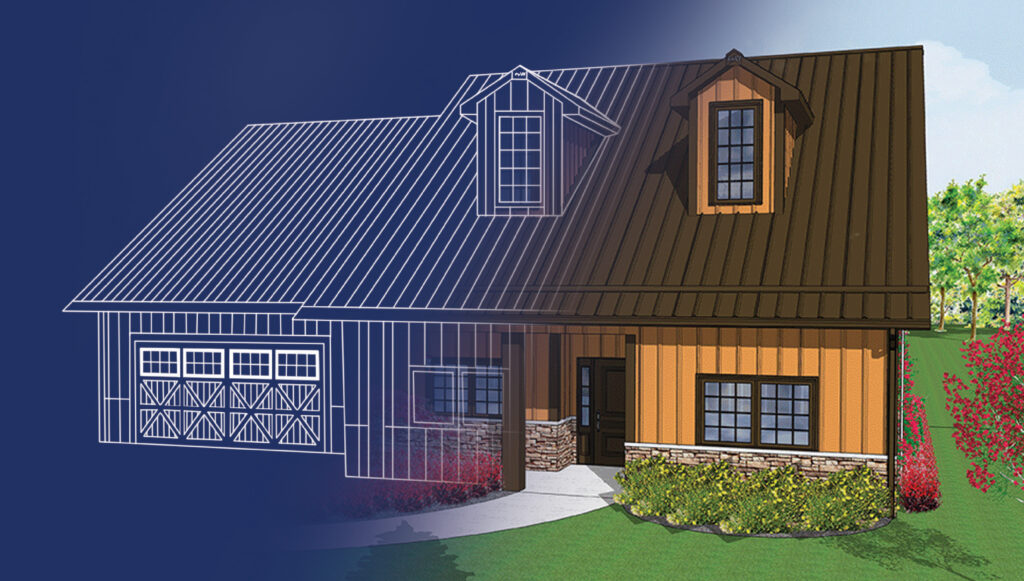 Image half exterior blueprint half exterior rendering